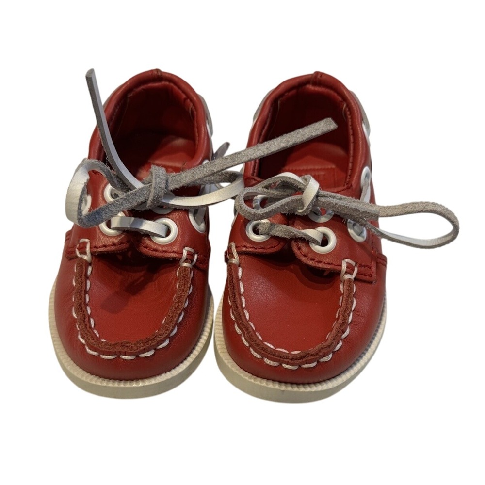 Baby Boy Red Leather Preppy Nautical‎ Boat Shoes Janie & Jack Size 4